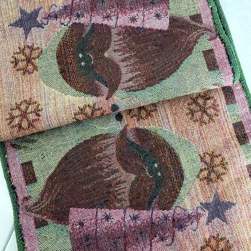 Woven Tapestry Cotton Blend Holiday Decor Santa Table Runner Christmas